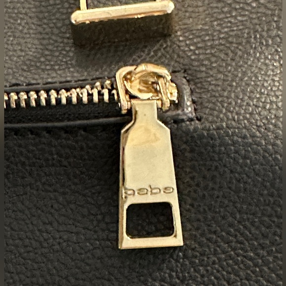 Bebe Designer Black Pebble Leather Book Tote Handbag with Gold Hardware - Picture 4 of 7